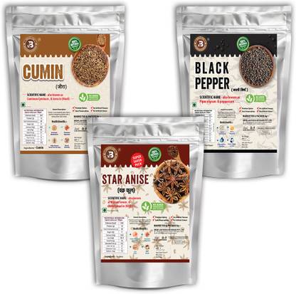 Brew Lab Sabut Garam Masala Combo Pack Of Cumin, Star Anise and Black Pepper