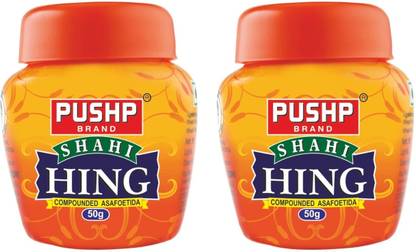 Pushp Brand Hing/Asafoetida Jar (Pack of 2, 50g in each pack)