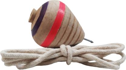 DsIndustry 01 Piece Wooden Lattu Spinner Toy OR Wooden Round Spinning Top With Thread