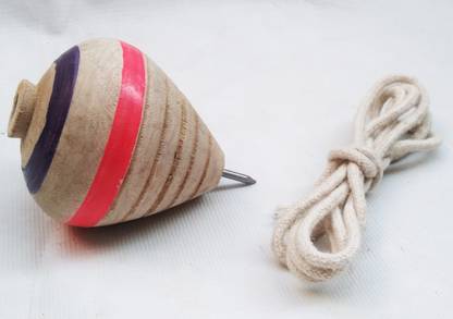 Ds Company 1 Piece Wooden Lattu Spinner Toy OR Wooden Round Spinning Top With Thread