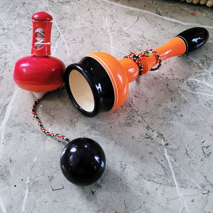 theperfectbazaar.com Handmade Wooden Ball catch toy and Spinning top with thread Toy combo for Kids