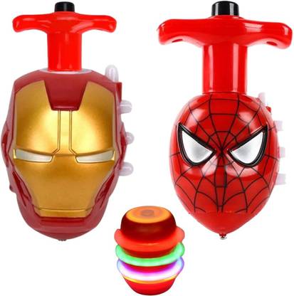 TRU TOYS Colorful Rotating Spinning Top Toy with Light Music, 2 Pack Iron Man & Spiderman
