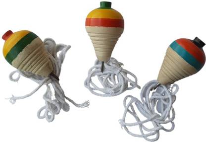 Krida Vintage Wooden Desi Spinning Top | Set of 3 | 3+ Years Kids Toy