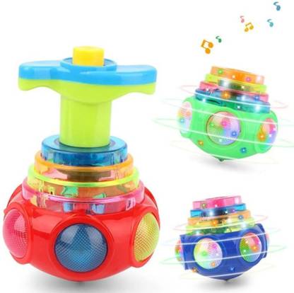 DhyeyCollection LED Light & Music Spinning Plastic Peg Top Toy Music and Laser Toy
