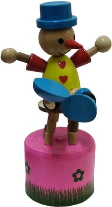 TRU TOYS Wooden Handmade Press Base Push-Up Puppet Toy, 1 Pack Random Color Joker