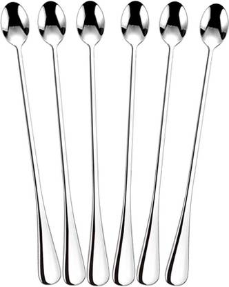 RasoiForU 12-Inch Long Handle Mixing Spoons, Iced Teaspoons, Ice Cream Spoon, Pack Of 6 Stainless Steel Ice Tea Spoon Set