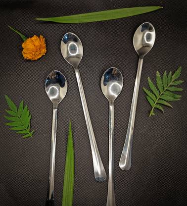 Avibazar 4 pcs Long Handle Spoon Stainless Steel Ice-cream Spoon, Coffee Spoon, Cream Spoon, Dessert Spoon, Ice Tea Spoon Set