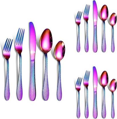 KESHUENTERPRISE rainbow spoon with small round holes on handle set of 3 (15pcs) Stainless Steel Ice Tea Spoon Set
