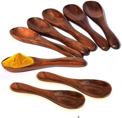 Ruby Perl Masala Ice-Cream Sugar Salt Small (10 pcs) Wooden Table Spoon,Tea Spoon,Sugar Wooden Serving Spoon Set