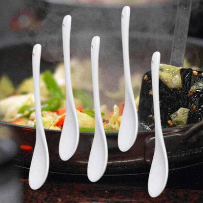GETZET Set of 5 Long-Handled Porcelain Spoons for Suitable for Tea, Coffee Ceramic Tea Spoon Set