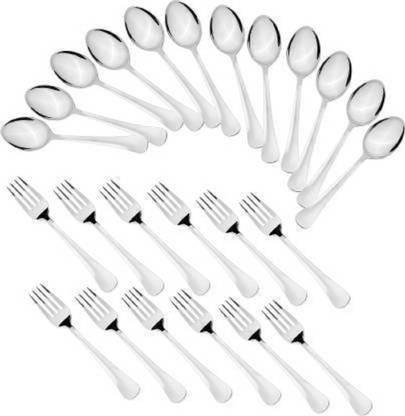 JSI MART High Quality Stainless Steel Spoon and Fork Cutlery (Pack of 24) Steel Table Spoon Set