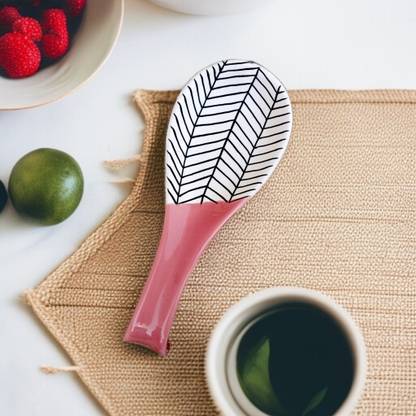 RAFOLEEN Ceramic Pink Color Zebra & Solid Print Spoon Rest Disposable Ceramic Serving Spoon