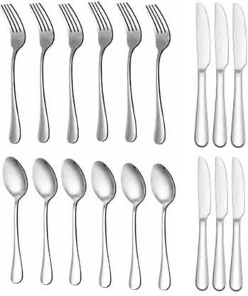 Fably Stainless Steel Cutlery set Dessert spoon 6 fork 6 butter knife 6 (set of 18) Stainless Steel Dessert Spoon Set