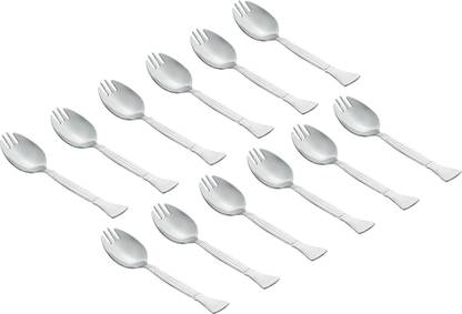 Homeish Spoon Cum Fork (Spork) for Soupy Noodles, Salads, Fruits Stainless Steel Table Spoon Set