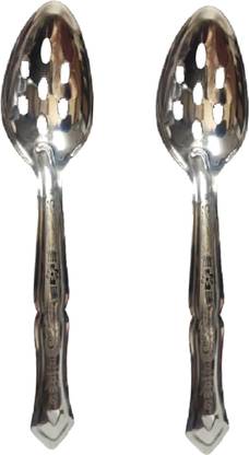 Dynore Stainless Steel Slotted/Plating/Pickle/Aachar Serving Spoon- Set of 2 Stainless Steel Serving Spoon Set