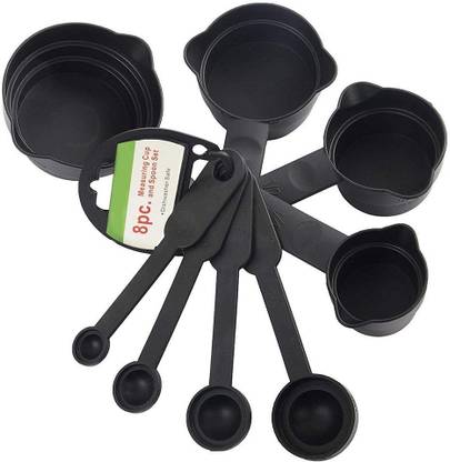 Fulkiza 8 PCS Plastic Measurement Spoons and Cups Black Disposable Plastic Measuring Spoon, Table Spoon, Tea Spoon Set