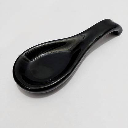 StyleMyWay Hand Glazed Ceramic Spoon Rest (Black, Length - 22 cm, Width - 9 cm) Ceramic Serving Spoon