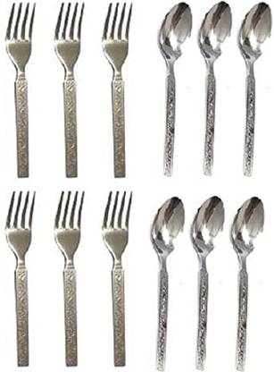 IMREX 12Pcs Mix Beautifully Designed Handle of 6 Fork and 6 Spoon set Stainless Steel Salad Spoon, Table Spoon, Dessert Spoon, Tea Spoon Set