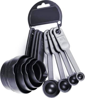 GOLDINKS Black 8 pcs Spoon Measuring Cup Set Plastic Measuring Spoon Set Plastic Measuring Spoon Set