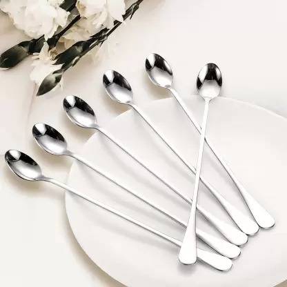 kitchen valley 6 pcs long handle spoon set of 6 pcs spoon Stainless Steel Ice Tea Spoon, Dessert Spoon Set