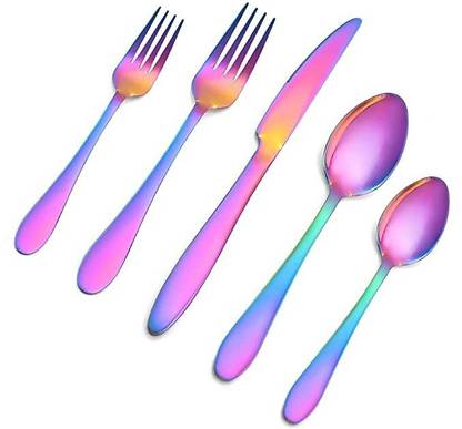 TOMATUS Colorful Utensils Tableware Set, Flatware Cutlery Silverware Set Stainless Steel Dessert Spoon, Salad Spoon, Table Spoon Set