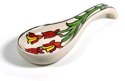 Amoorcart Ceramic Spoon Rest, Red Floral - 24cm height Ceramic Serving Spoon