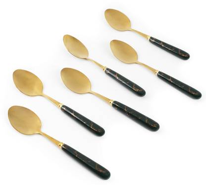 MGeezz Golden Big Spoons Set with Green Ceramic Handle Dinner table Serving Spoon Stainless Steel, Ceramic Serving Spoon, Tea Spoon, Table Spoon Set