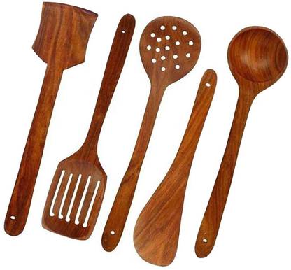 Woodykart Wooden Salad Spoon and Spatula Set made from Natural Wood Wooden Salad Spoon, Serving Spoon Set