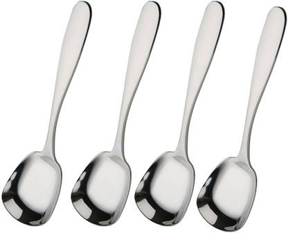 Lucacci Square Spoons, Rice Spoons, Soup Spoons, Mirror Polish Stainless Steel Ice-cream Spoon Set