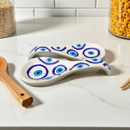 Malaikah Ceramic Spoon Rest Large White Pack of 2 Disposable Ceramic Serving Spoon, Measuring Spoon, Soup Spoon, Table Spoon Set
