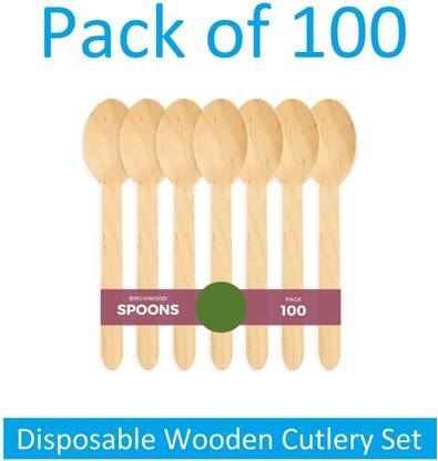 Sauran 100 Pcs Eco Friendly, Biodegradable Disposable Wooden Cutlery Set (DGS1.103) Disposable Wooden Table Spoon Set