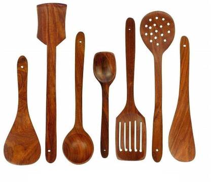 Articoz Wooden Spatula Set for Non Stick pan Spoons Cooking Utensils Kitchen chamcha set Disposable Wooden Serving Spoon Set