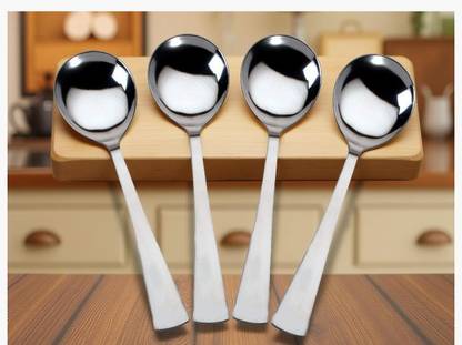 Fanqew Stainless Steel Impress Service Spoon 14 Gauge Set of 4 Pcs Silver. Stainless Steel Serving Spoon, Olive Spoon, Measuring Spoon, Table Spoon Set