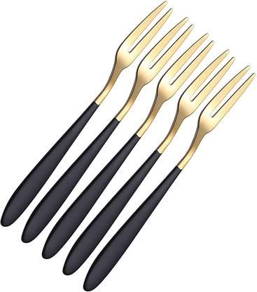 pepplo Mini Cocktail Forks Appetizer Forks,Stainless Steel Fruit Forks(Black,Set of 15) Steel Dessert Spoon, Table Spoon Set