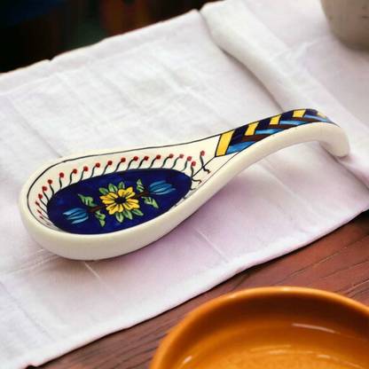 RAFOLEEN Ceramic Spoon Rest Large Blue Pack of 1 Disposable Ceramic Serving Spoon