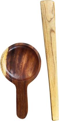 Swaadishta Combo Ragi Ball Making Wooden Spoon and Stick | Ragi mudde Maker Wooden Serving Spoon Set