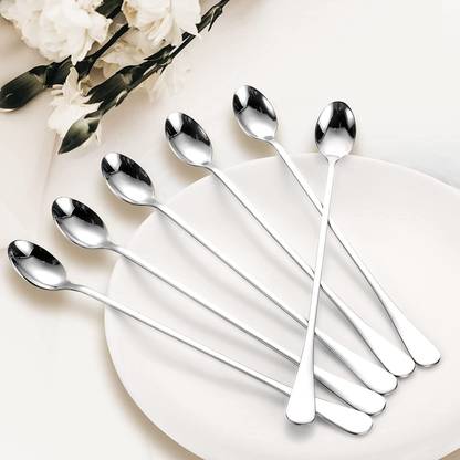 Convay 6 Piece Ice Soda Spoon, falooda Stainless Steel Stainless Steel Ice Tea Spoon, Serving Spoon Set