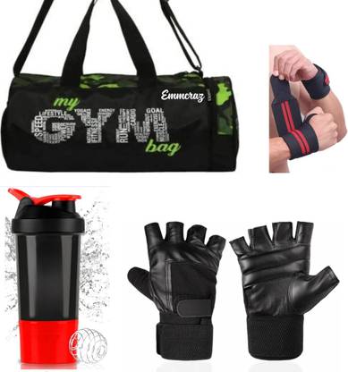 EMMCRAZ my green gym bag with spider bottle with wrist support & gym gloves Home Kit