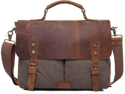 Lyla Vintage Style Canvas Leather Shoulder Bag Travel Satchel Dark Grey