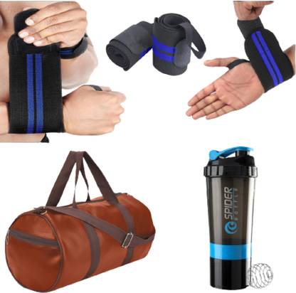 TRUE INDIAN Combo of Gym Bag body building, shaker Bottle & Wrist Band Gym & Fitness Kit
