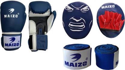 MAIZO Kids Punch Mitts focus Pad Combo With 108" Blue Handwrap and Pro Training 8 Oz Boxing Gloves