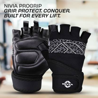 NIVIA Pro Grip Leather , Ideal for Gym Workout & Weightlifting Gym & Fitness Gloves