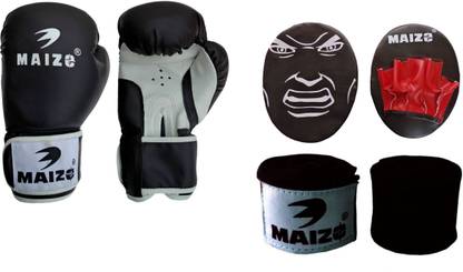 MAIZO Kids Punch Mitts focus Pad Combo With 100" Black Handwrap and Striker Training 8 Oz Boxing Gloves