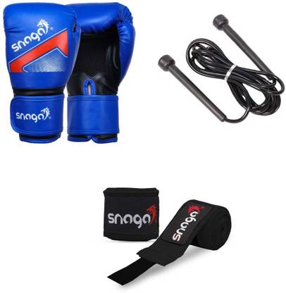 Snaga Boxing Gloves with Supportive Hand Wraps & Skipping Rope 8oz Boxing Gloves