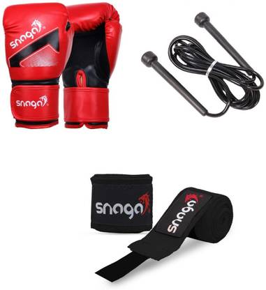Snaga Boxing Gloves with Supportive Hand Wraps & Skipping Rope 10oz Boxing Gloves