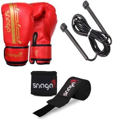 Snaga Premium Vegan Leather Boxing Gloves with Wrist Hand Wraps & Skipping Rope 12oz Boxing Gloves