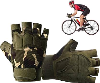 gustave Camouflage Anti Slip Bike Gloves Adjustable Wrist Support Fingerless Gloves Cycling Gloves