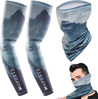 PALAY Neck Gaiter Bandana Sun Protection Arm Guards and Neck Gaiter Glacial print Cycling Gloves