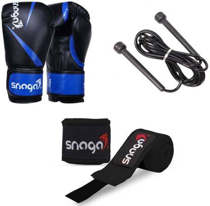 Snaga Vegan Leather Boxing Gloves with Supportive Hand Wraps & Skipping Rope 8oz Boxing Gloves