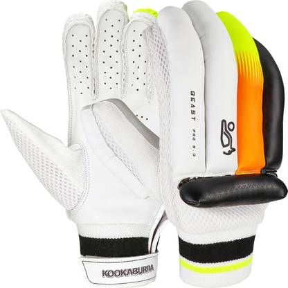 KOOKABURRA Beast Pro 9.0 Left Hand Batting Gloves, White/Black/Orange - Youth Batting Gloves